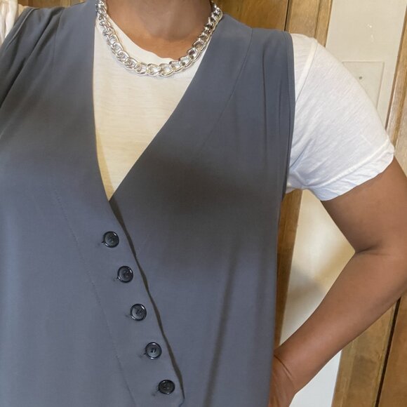 Sun Kim Women's Asymmetrical Buttoned Tunic Top Vest. Size Medium *fits like L - Picture 3 of 9